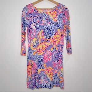 Lilly Pulitzer Verbena Marlowe Dress So Snappy 3/4 Sleeve Turtle Lilac Sz XS